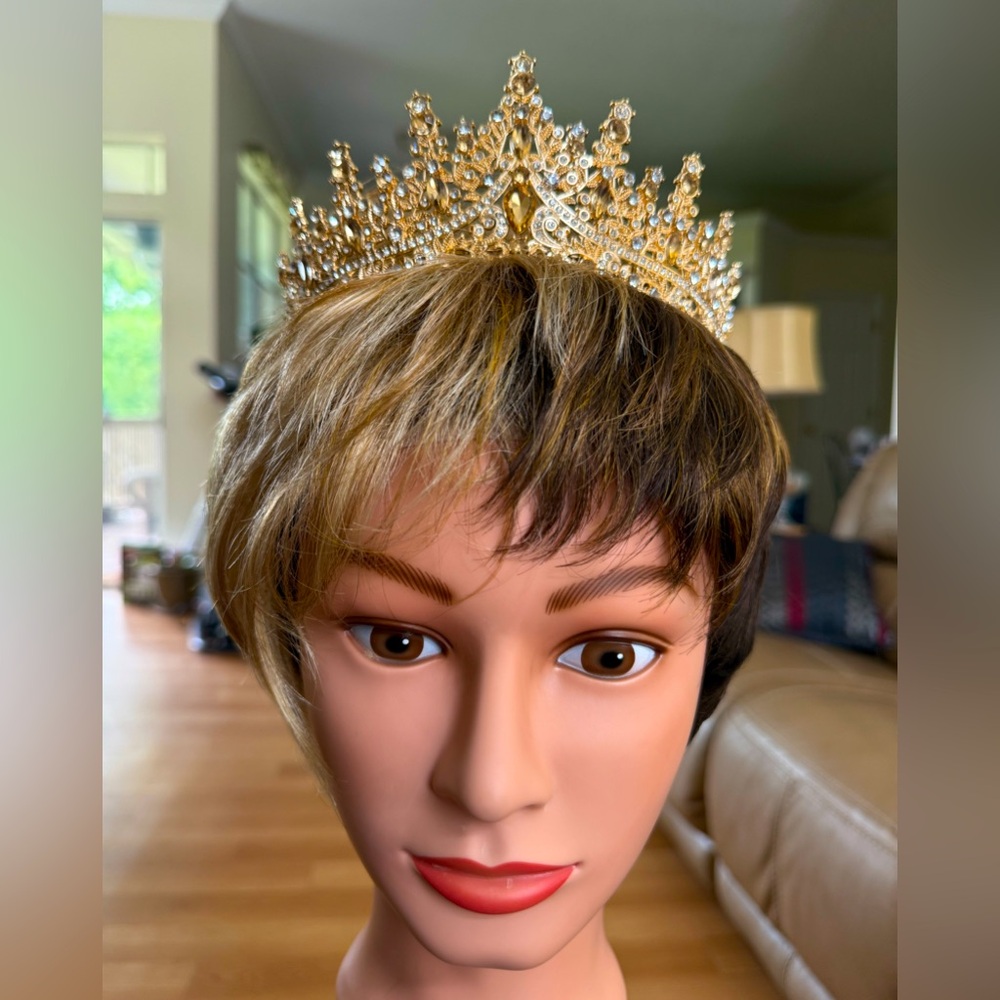 #24 Elegant Gold Tone Tiara with Clear beads. New in packaging!